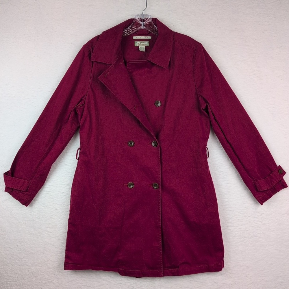 Tommy Bahama Women's Stretch Short Trench Coat Size Large‎ Italian Fabric Maroon